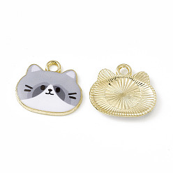 Gray Painted Alloy Pendants, Cat Charm, Cadmium Free & Nickel Free & Lead Free, Golden, Gray, 18x20x2.5mm, Hole: 2.3mm