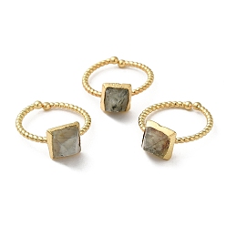 Prehnite Natural Prehnite Pyramid Open Cuff Ring, Golden Brass Finger Ring, Cadmium Free & Lead Free, Inner Diameter: 17mm