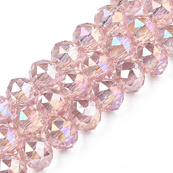 Pink Transparentes craquements perles de verre brins, facette, ronde, rose, 10x8mm, Trou: 2.5mm, Environ 72 pcs/chapelet, 23.62 pouce (60 cm)