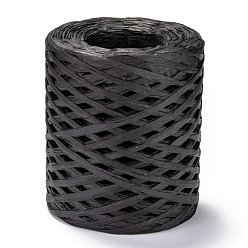 Black Raffia Ribbon, Packing Paper String, for Gift Wrapping, Party Decor, Craft Weaving, Black, 3~4mm, about 200m/roll