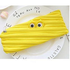 Yellow Canvas Storage Pencil Pouch, Zipper Funny Eye Pen Holder, for Office & School Supplies, Rectangle, Yellow, 205x85mm