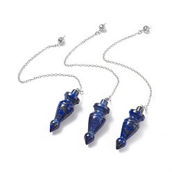 Lapis Lazuli Pendules de radiesthésie pointus en lapis lazuli naturel, avec crémaillère en laiton, sans cadmium et sans plomb, cône, 232x2.5mm, Trou: 1.2~1.8mm