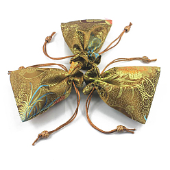 Verge D'or Foncé Pochettes d'emballage de bijoux en satin à motif de fleurs de style chinois, sacs-cadeaux à cordon, rectangle, verge d'or noir, 14.5x10.5 cm