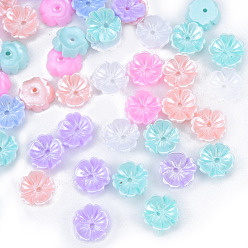 Color mezclado Tapas de cuentas de perlas de imitación de resina, 5-pétalo, flor, color mezclado, 7.5x8x2.5 mm, agujero: 1 mm