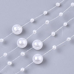 White ABS Plastic Imitation Pearl Beaded Trim Garland Strand, Great for Door Curtain, Wedding Decoration DIY Material, White, 3~8mm, about 106~108pcs/strand, 200strand/bag, 53.15 inch