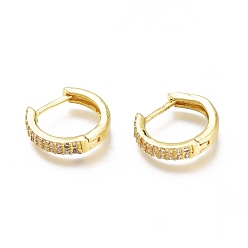 Золотой Серьги-кольца из латуни с микропаве из прозрачного кубического циркония, долговечный, кольцо, золотые, 13.5x14x2.5 мм, штифты : 1x0.7 мм