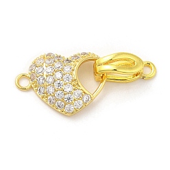Real 18K Gold Plated Rack Plating Brass Micro Pave Clear Cubic Zirconia Enhancer Shortener Bails, Hinged Pendant Bails, Long-Lasting Plated, Heart, Real 18K Gold Plated, 27mm, Hole: 2mm