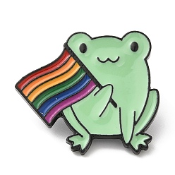 Flag Alloy Enamel Pins, Rainbow Pride Flag Frog Brooches, Electrophoresis Black, 24x27x1.8mm