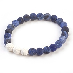 Sodalite Natural Sodalite and Natural Dyed Lava Rock Stretch Bracelets, Frosted, Round, 2-1/8 inch(5.5cm)
