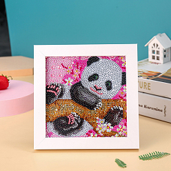 Panda DIY Diamond Painting Photo Frame Kits, including Sponge, Resin Rhinestones, Diamond Sticky Pen, Tray Plate and Glue Clay, Panda Pattern, 150x150mm