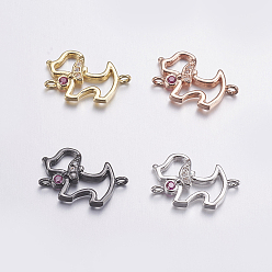 Mixed Color Brass Micro Pave Cubic Zirconia Puppy Links connectors, Long-Lasting Plated, Dog Silhouette, Mixed Color, 10x16x2.5mm, Hole: 0.5mm