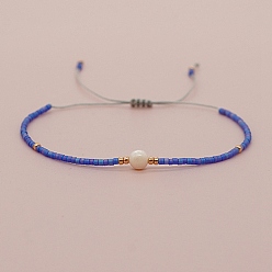 Bleu Moyen  Bracelets de perles tressées en perles d'imitation de verre et graines, bracelet réglable, bleu moyen, 11 pouce (28 cm)