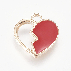 Red Alloy Enamel Charms, Hollow Love, Golden, Red, 14.5x14x3mm, Hole: 1.8mm