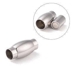 Stainless Steel Color 304 Stainless Steel Magnetic Clasps with Glue-in Ends, Column with Barrel, 20x10mm, Hole: 6mm