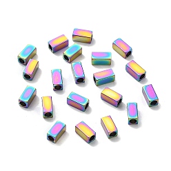 Rainbow Color Placage ionique (ip) 304perles en acier inoxydable, cuboïde, couleur arc en ciel, 6x3x3mm, Trou: 1.8mm