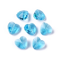 Bleu Ciel Foncé Des billes de verre transparentes, facette, cœur, bleu profond du ciel, 10x10x7mm, Trou: 1~1.2mm