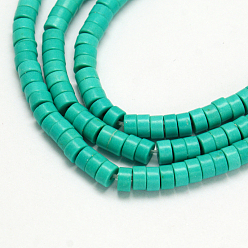 Turquoise Perles synthétiques turquoise brins, perles heishi, teint, Plat rond / disque, turquoise, 8x3~4mm, Trou: 1mm, Environ 110 pcs/chapelet, 15.75 pouce
