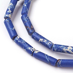 Bleu Royal Brins de perles de jaspe impérial synthétiques, teint, colonne, bleu royal, 13~15x4.5mm, Trou: 1mm, Environ 28~29 pcs/chapelet, 14.96 pouce (38 cm)