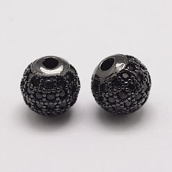 Gunmetal Brass Micro Pave Cubic Zirconia Beads, Round, Gunmetal, 8.5x8mm, Hole: 2mm
