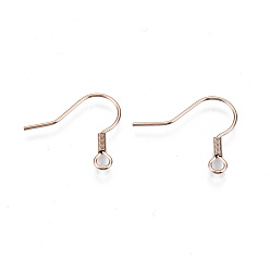 Rose Gold 304 Stainless Steel Earring Hooks, Ear Wire, with Horizontal Loop, Cadmium Free & Nickel Free & Lead Free, Rose Gold, 17~19x19mm, Hole: 2mm, 21 Gauge, Pin: 0.7mm