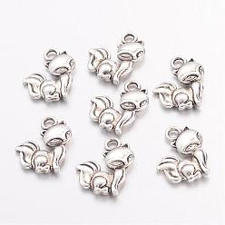 Antique Silver Tibetan Style Alloy Fox Charms, Lead Free & Cadmium Free, Antique Silver, 15x12x2.5mm, Hole: 2mm