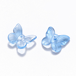 Light Sky Blue Transparent Spray Painted Glass Charms, with Glitter Powder, Butterfly, Light Sky Blue, 9.5x11x3mm, Hole: 0.8mm