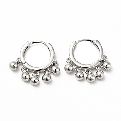 Platinum Brass Round Beads Dangle Hoop Earrings for Women, Lead Free & Cadmium Free, Platinum, 20.5mm, Pin: 0.8mm