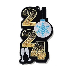 Christmas Bell Colgantes acrílicos impresos por una cara, número 2024 encanto, oro, campana de navidad, 49x26.8x2.2 mm, agujero: 1.5 mm