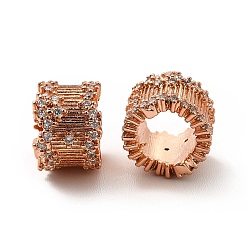 Real Rose Gold Plated Rack Plating Brass Micro Pave Cubic Zirconia Beads, Long-Lasting Plated, Lead Free & Cadmium Free, Column, Real Rose Gold Plated, 10x7mm, Hole: 6.3mm