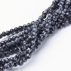 Obsidienne De Flocon De Neige Naturelles Obsidienne perles brins, ronde, 4mm, Trou: 0.8mm, Environ 100 pcs/chapelet, 15~16 pouce
