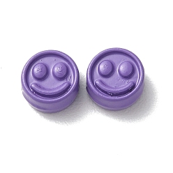 Medium Purple Spray Painted Alloy Beads, Flat Round with Smiling Face, Medium Purple, 7.5x4mm, Hole: 2mm