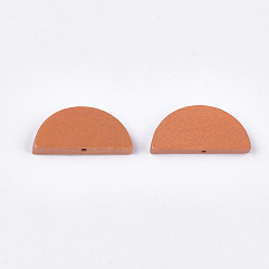 Coral Painted Natural Wood Beads, Semicircle, Chocolate, 15x30x4mm, Hole: 1.5mm