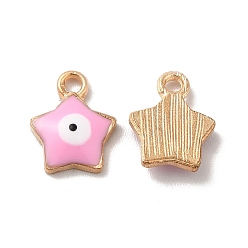 Perlas de Color Rosa Encantos del esmalte de la aleación, la luz de oro, estrella con amuleto de mal de ojo, rosa perla, 13x10x2.5 mm, agujero: 1.8 mm