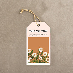 Flower Thanksgiving Themed Paper Hang Gift Tags, with Hemp Cord, Flower Pattern, Tags: 7x4cm, 50pcs/bag