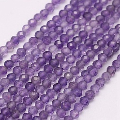 Amethyst Natural Amethyst Beads Strands, Round, Grade A, Faceted, 3mm, Hole: 0.5mm, about 120~151pcs/strand, 15.3 inch(39cm)