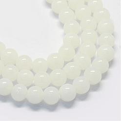 Blanc Cuisson imitation peinte jade verre brins de perles rondes, blanc, 10~10.5mm, Trou: 1.5mm, Environ 85 pcs/chapelet, 31.4 pouce