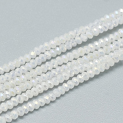 Creamy White Electroplate Glass Beads Strands, Imitation Jade Glass, Faceted, Rondelle, Creamy White, 2.5x1.5mm, Hole: 0.8mm, about 160~165pcs/strand, 13.78 inch~14.17 inch(35~36cm)