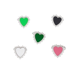 Color mezclado Anillo de sello con corazón esmaltado ajustable, joyas de latón platino para mujer, sin plomo y el cadmio, color mezclado, diámetro interior: 17 mm