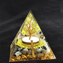 Aventurine Jaune Décorations d'affichage en résine de pyramide d'orgonite de symbole de rune viking, avec des éclats d'aventurine jaune naturelle à l'intérieur, pour bureau à domicile, 50~60mm