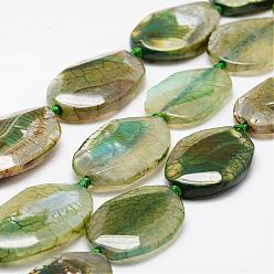 Olive Drab Natural Dragon Veins Agate Beads Strands, Dyed, Oval, Olive Drab, 36~52x28~36x6~11mm, Hole: 2.5mm, 16.9 inch(43cm)