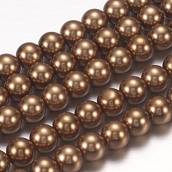 Pérou Brins de perles rondes en verre teinté écologique, Grade a, cordon en coton fileté, Pérou, 10mm, Trou: 0.7~1.1mm, Environ 42 pcs/chapelet, 15 pouce