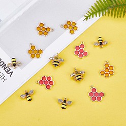Golden 20Pcs Bee Charms Pendant Bee Honeycomb Charms Enamel Insect Pendant for Jewelry Necklace Earring Making Crafts, Golden, 17.7x15.5mm, Hole: 1.5mm