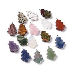 Mixed Stone Natural & Synthetic Mixed Gemstone Pendants, Tree Charms, with Stainless Steel Color Tone Stainless Steel Loops, 26.5~27.5x18.5~19x5.5~6mm, Hole: 2mm