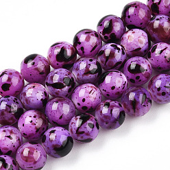 Dark Violet Drawbench Style Dyed Natural Freshwater Shell Beads Strands, AB Color Plated, Dyed, Round, Dark Violet, 5mm, Hole: 0.6mm, about 72~81pcs/strand, 14.25~15.35 inch(36.2~39cm)