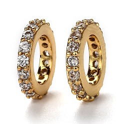 Clair Micro cuivres ouvrent zircone cubique perles européennes, plaqué longue durée, réel 18 k plaqué or, Perles avec un grand trou   , anneau, clair, 10x1.8mm, Trou: 6mm