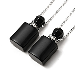 Obsidian Openable Natural Obsidian Perfume Bottle Pendant Necklaces for Women, 304 Stainless Steel Cable Chain Necklaces, Stainless Steel Color, 18.74 inch(47.6cm)