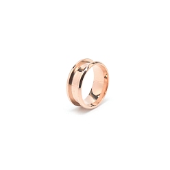 Rose Gold 201 Stainless Steel Grooved Finger Ring Settings, Ring Core Blank, for Inlay Ring Jewelry Making, Rose Gold, Size 7, Inner Diameter: 17mm