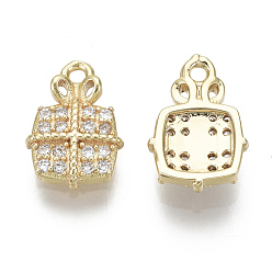 Real 18K Gold Plated Brass Micro Pave Clear Cubic Zirconia Charms, Nickel Free, Gift, Real 18K Gold Plated, 11.5x8x2mm, Hole: 1.2mm