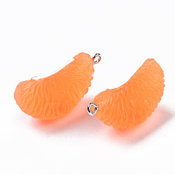 Naranja Colgantes de la resina opacos, con fianzas de clavija de hierro en tono platino, naranja, naranja, 31.5x17.5x12 mm, agujero: 2 mm
