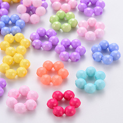 Mixed Color Opaque Acrylic Bead Frames, Dyed, Faceted, Flower, Mixed Color, 23x21x7mm, Hole: 2mm, about 312pcs/500g